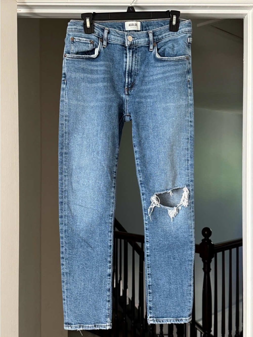 AGOLDE Toni Mid Rise Straight Distressed Jeans 28